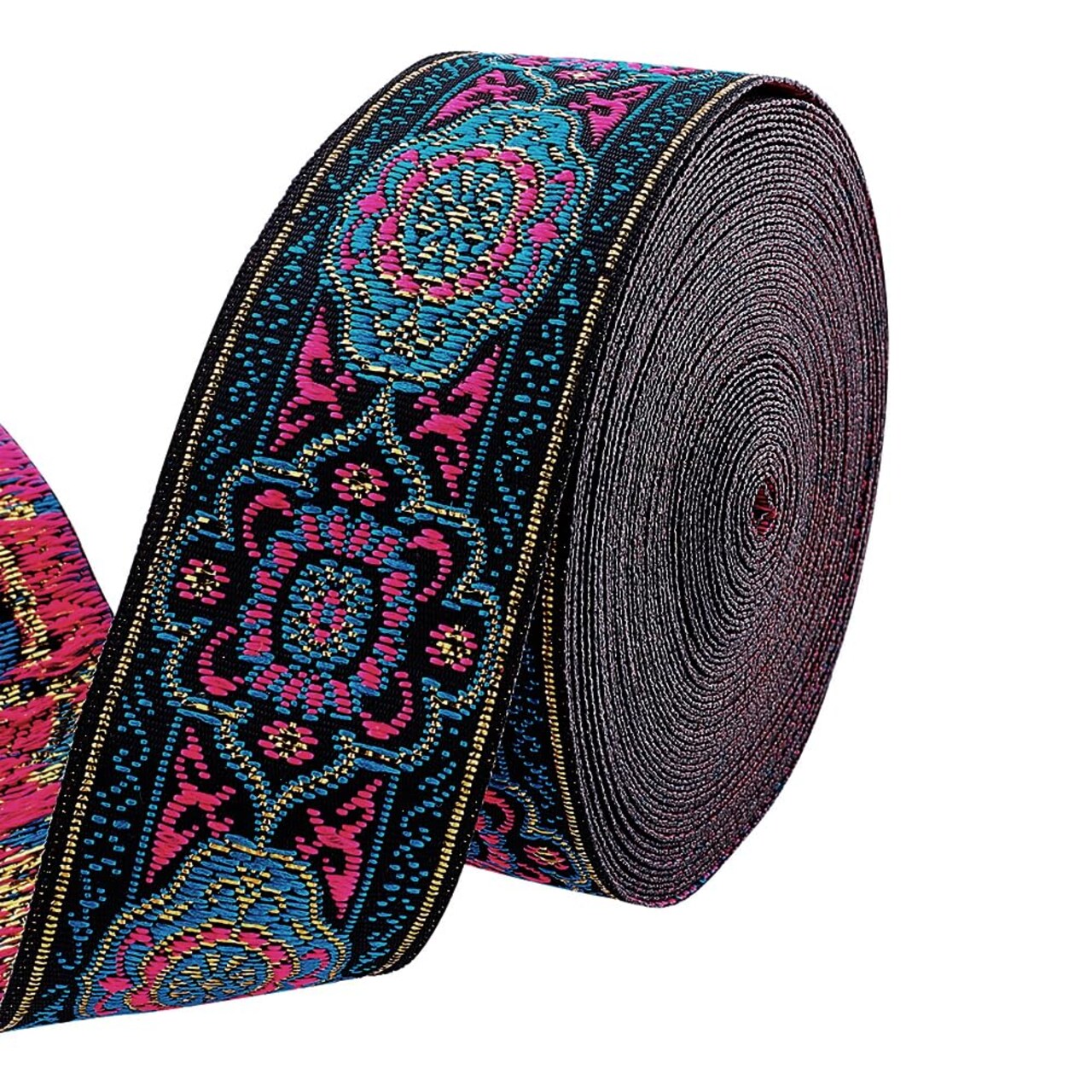 7 Yard Vintage Jacquard Ribbon 1 1/4 Inch Emobridered Woven Ribbon Floral Fabric Trim Fringe Boho Persian Tape for Eid Mubarak Ramadan Sewing Clothing Bag Embellishment Decorations
